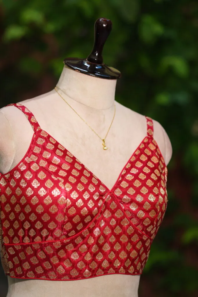 Banarasi Noodles – Blouse in Maroon, side view | Tilattama