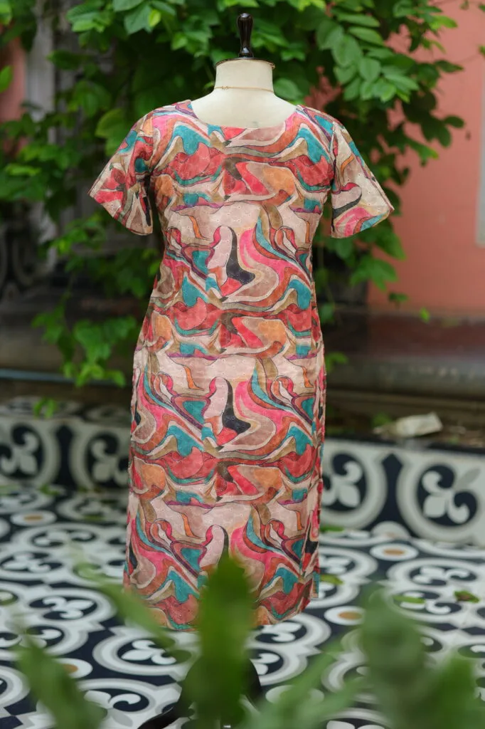 Multi Floral Chikan – Kurti in Cream, back view | Tilattama