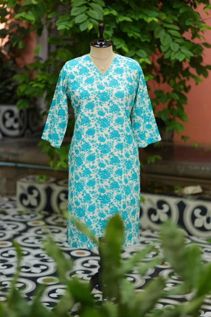 Rapid Block Kurta – Kurti in Firoza, front view | Tilattama