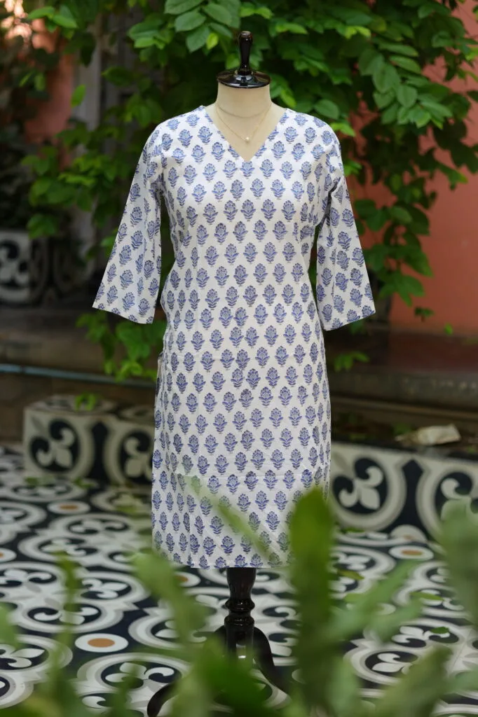 Rapid Block Kurta – Kurti in white, front view | Tilattama