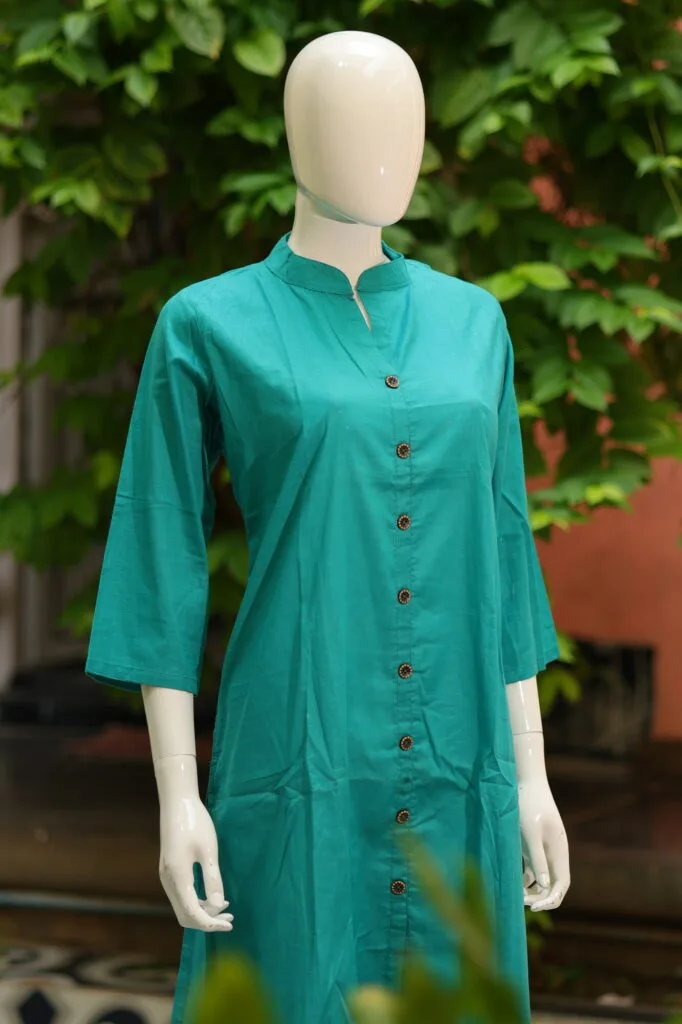 Solid Cotton Linen – Kurti in Firoza, side view | Tilattama