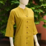 Solid Cotton Linen – Kurti in Neon green, side view | Tilattama