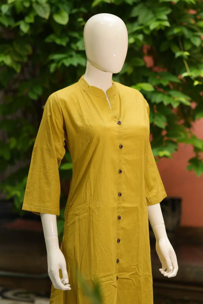 Solid Cotton Linen – Kurti in Neon green, side view | Tilattama