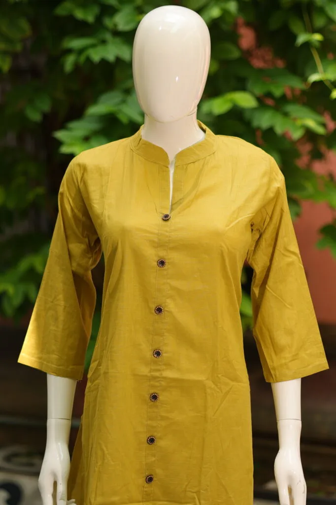 Solid Cotton Linen – Kurti in Neon green | Tilattama