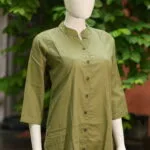 Solid Cotton Linen – Kurti in Olive green, side view | Tilattama