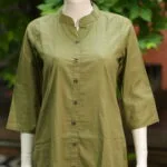 Solid Cotton Linen – Kurti in Olive green | Tilattama