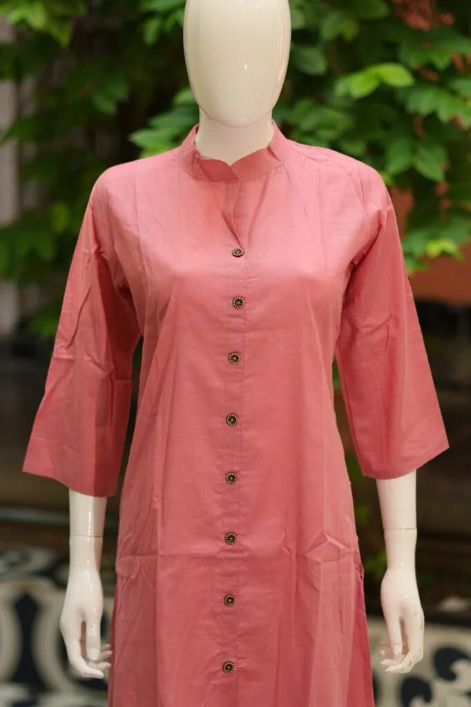 Solid Cotton Linen – Kurti in Peach | Tilattama