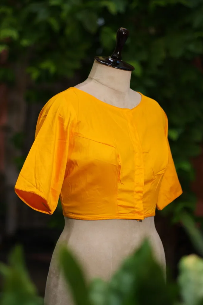 Sattin Cotton G/S N/P – Blouse in Mango yellow, side view | Tilattama