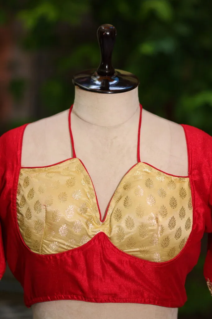 Contrast Katan Halter – Blouse in Red | Tilattama
