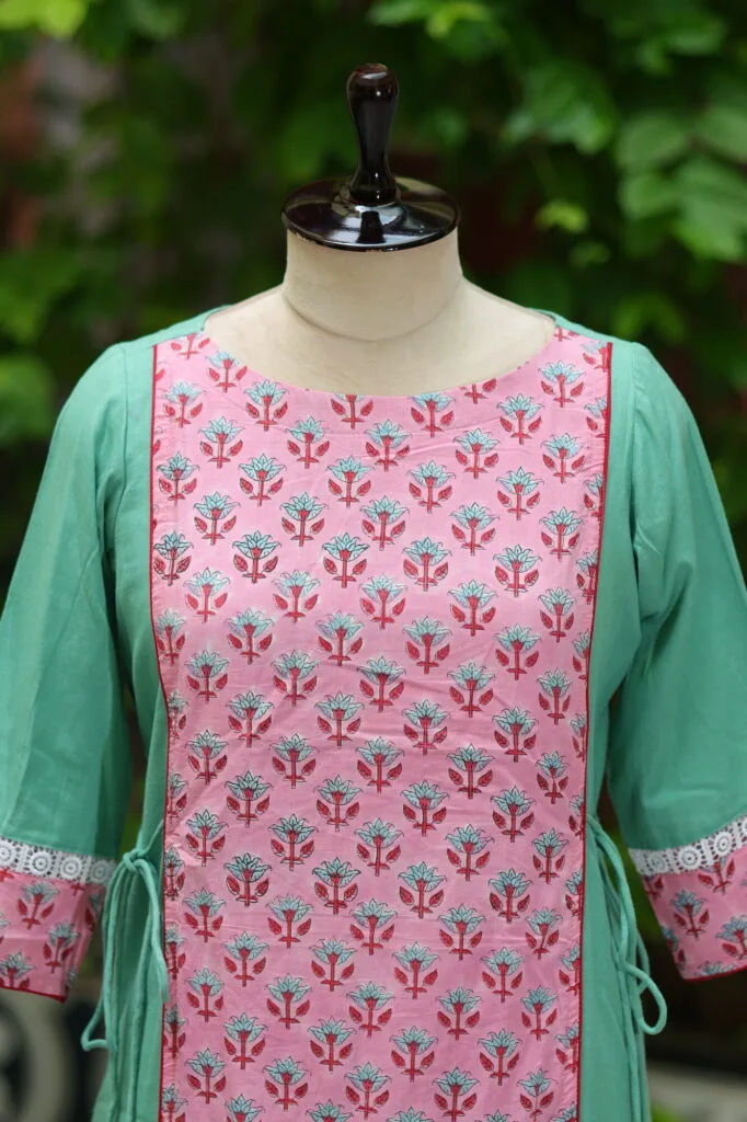Floral Layerd One Piece – Kurti in Sea green | Tilattama