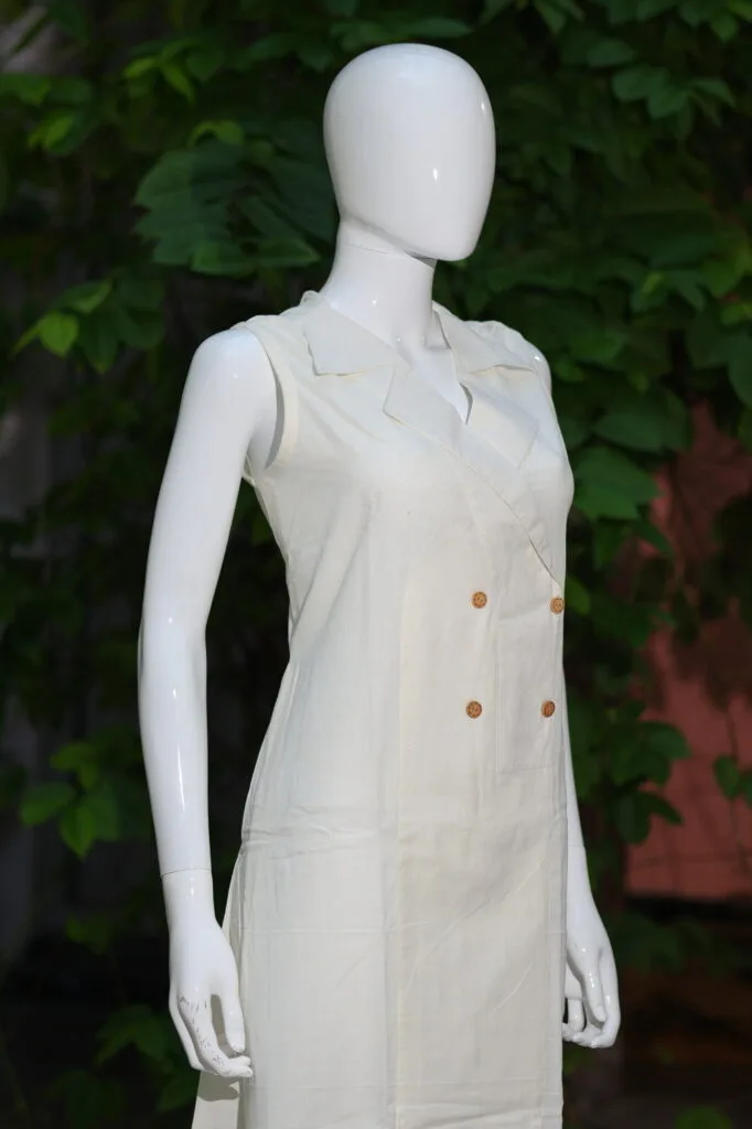 Khadi Blazer One Piece – Kurti in white, side view | Tilattama