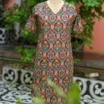 Digital Kantha One Piece – Kurti in Black, front view | Tilattama