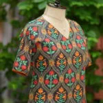 Digital Kantha One Piece – Kurti in Black, side view | Tilattama