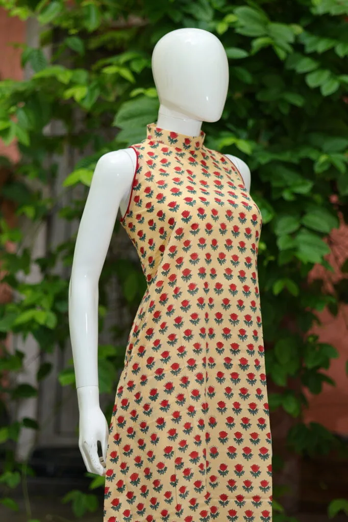 Sanganari Halter Co Ord Set – Kurti in Pale yellow, side view | Tilattama