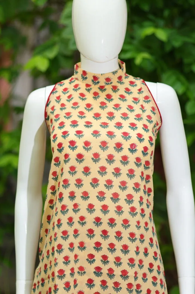 Sanganari Halter Co Ord Set – Kurti in Pale yellow | Tilattama