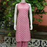 Sanganari Halter Co Ord Set – Kurti in Pink, front view | Tilattama