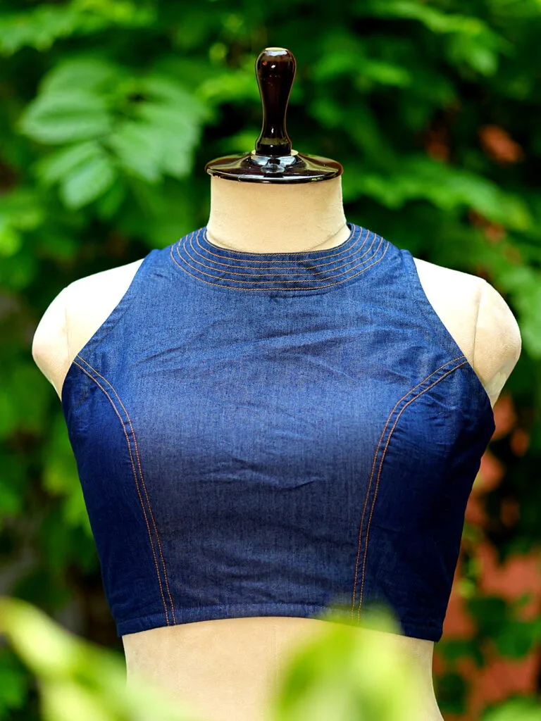 Denim Triangle Halter - dark-blue