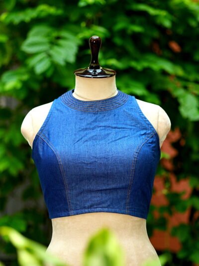 Denim Triangle Halter - dark-blue