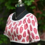 Cotton Block Print G/S – Blouse in white & red, side view | Tilattama