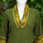 Jamdani Overlap V Kurti – Kurti in Mosh green | Tilattama