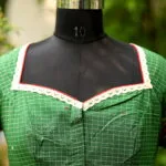 Check Jamdani jewel Neck - green