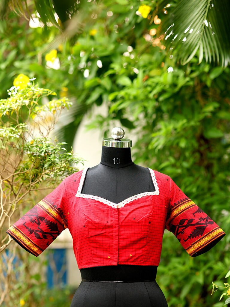Check Jamdani jewel Neck