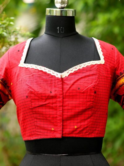 Check Jamdani jewel Neck