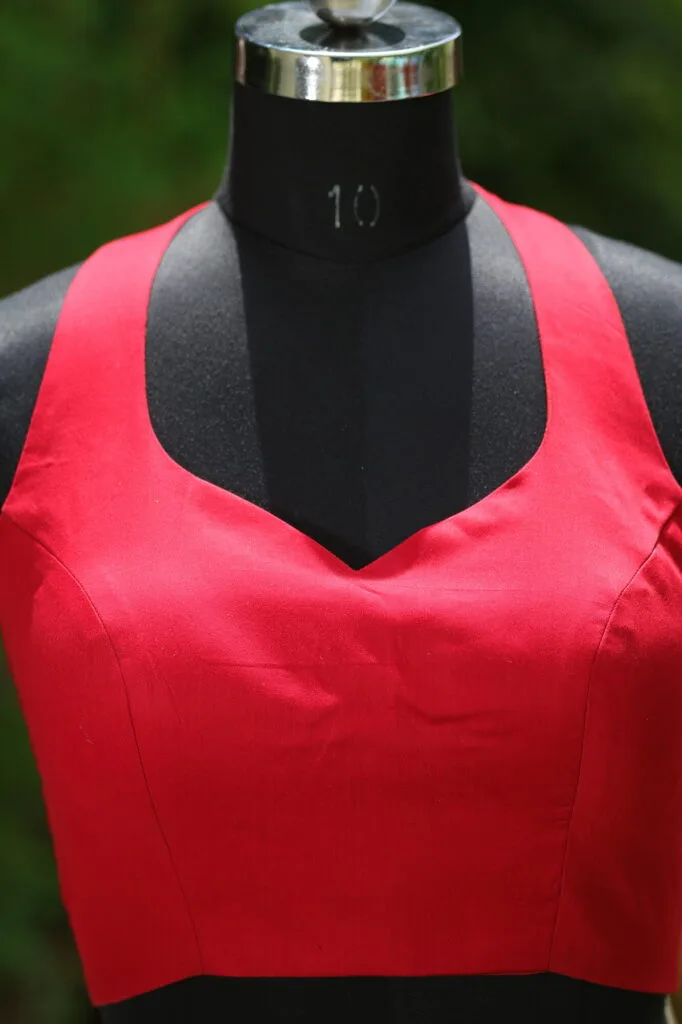Solid Halter Neck – Blouse in Red, neckline | Tilattama
