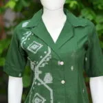 Asymmetrical Jamdani Co-Ord Set – Kurti in Bottle Green 44 half sleeve, sleeve | Tilattama