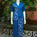 Asymmetrical Jamdani Co-Ord Set – Kurti in Electric Blue 44 half sleeve, sleeve | Tilattama