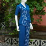 Asymmetrical Jamdani Co-Ord Set – Kurti in Electric Blue 44 half sleeve, sleeve | Tilattama