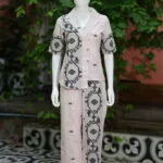 Asymmetrical Jamdani Co-Ord Set – Kurti in white, front view | Tilattama