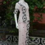 Asymmetrical Jamdani Co-Ord Set – Kurti in white, side view | Tilattama