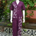 Asymmetrical Jamdani Co-Ord Set – Kurti in Wine 44 half sleeve, sleeve | Tilattama