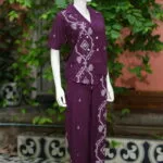 Asymmetrical Jamdani Co-Ord Set – Kurti in Wine 44 half sleeve, sleeve | Tilattama
