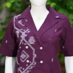 Asymmetrical Jamdani Co-Ord Set – Kurti in Wine 44 half sleeve, sleeve | Tilattama