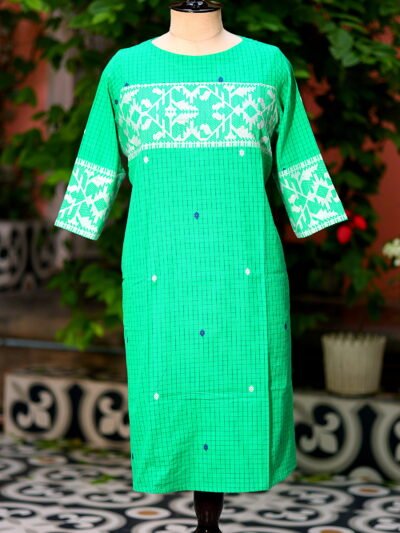 Jamdani Border One Piece - parrot-green