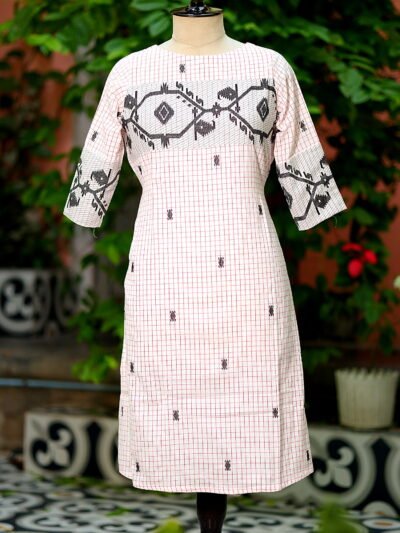 Jamdani Border One Piece - white-black