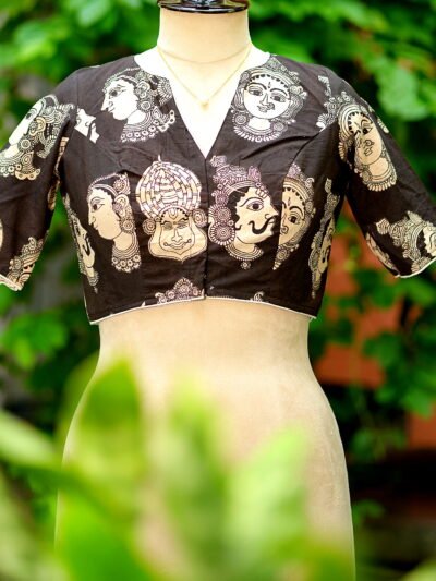 Kalamkari Boat V Neck - chocolate