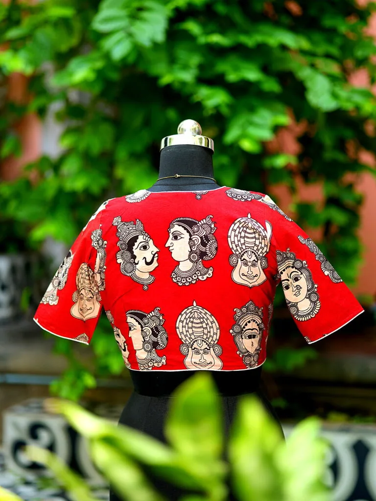 Kalamkari Boat V Neck - maroon