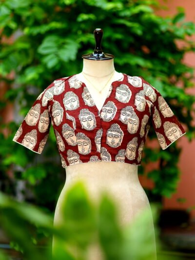 Kalamkari Boat V Neck - maroon