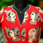 Kalamkari Boat V Neck - maroon
