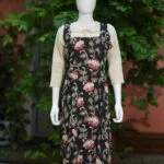 Pen Kalamkari Baby Collar One Piece – Kurti in Black, front view | Tilattama