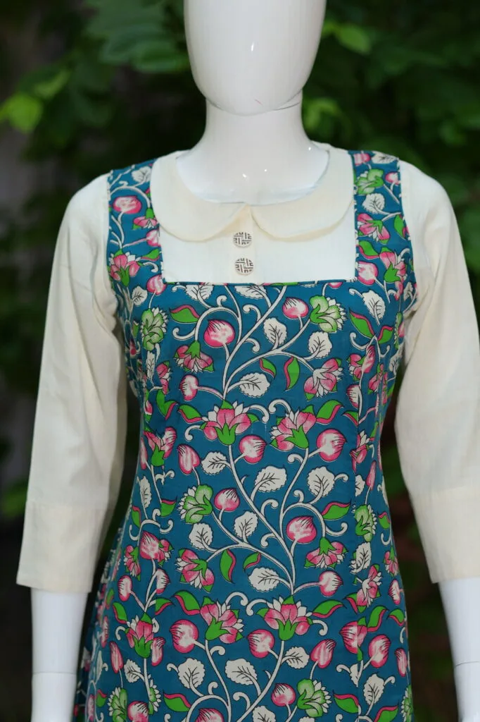 Pen Kalamkari Baby Collar One Piece – Kurti in Rama green | Tilattama