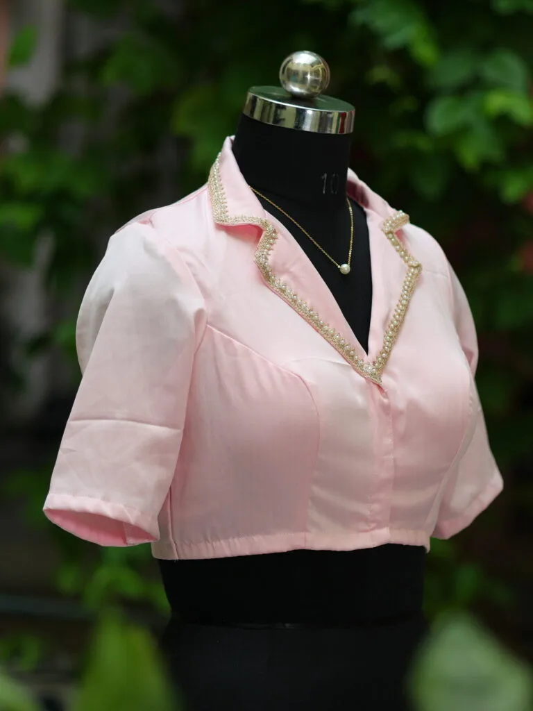 Aabroo – Blouse in Baby pink, side view | Tilattama