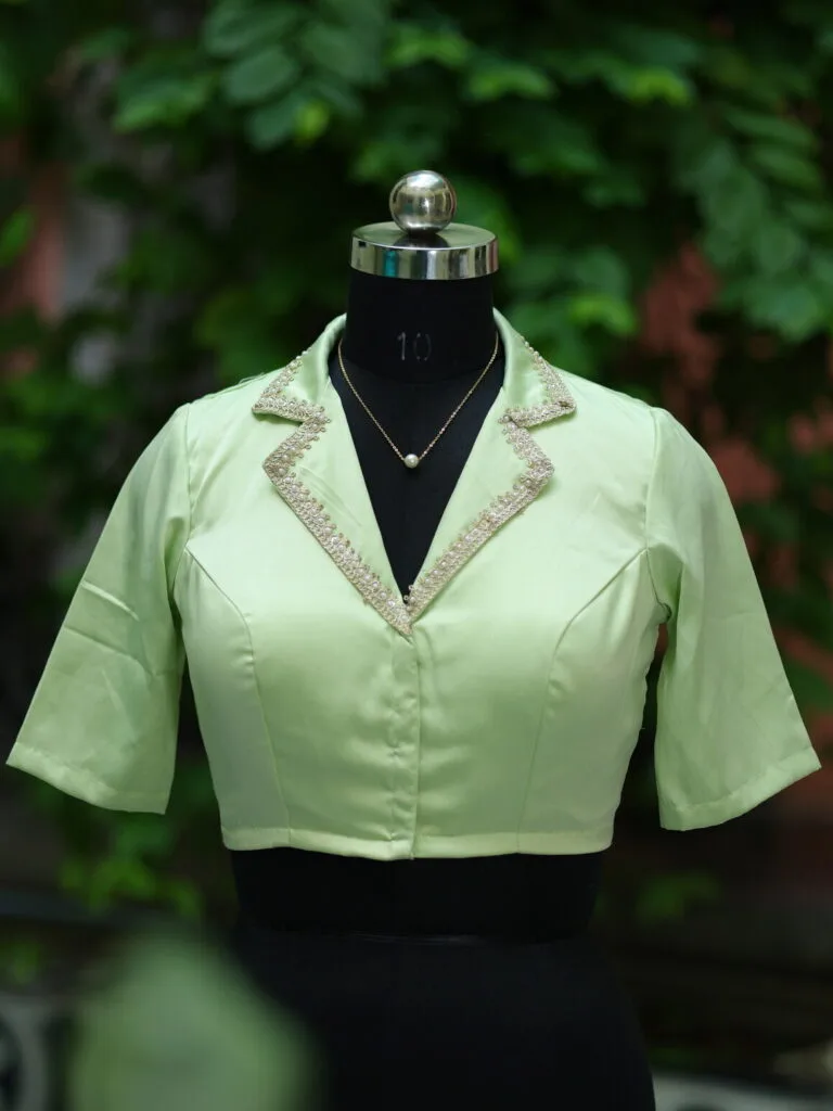 Aabroo – Blouse in Mint Green, front view | Tilattama