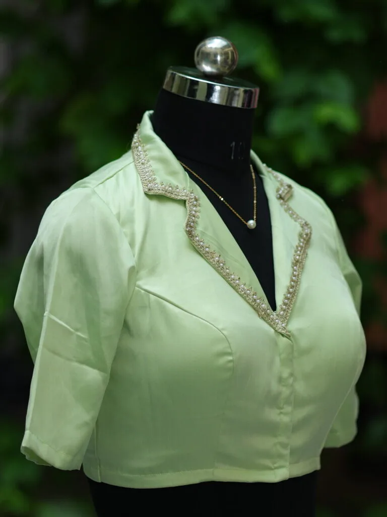 Aabroo – Blouse in Mint Green, side view | Tilattama