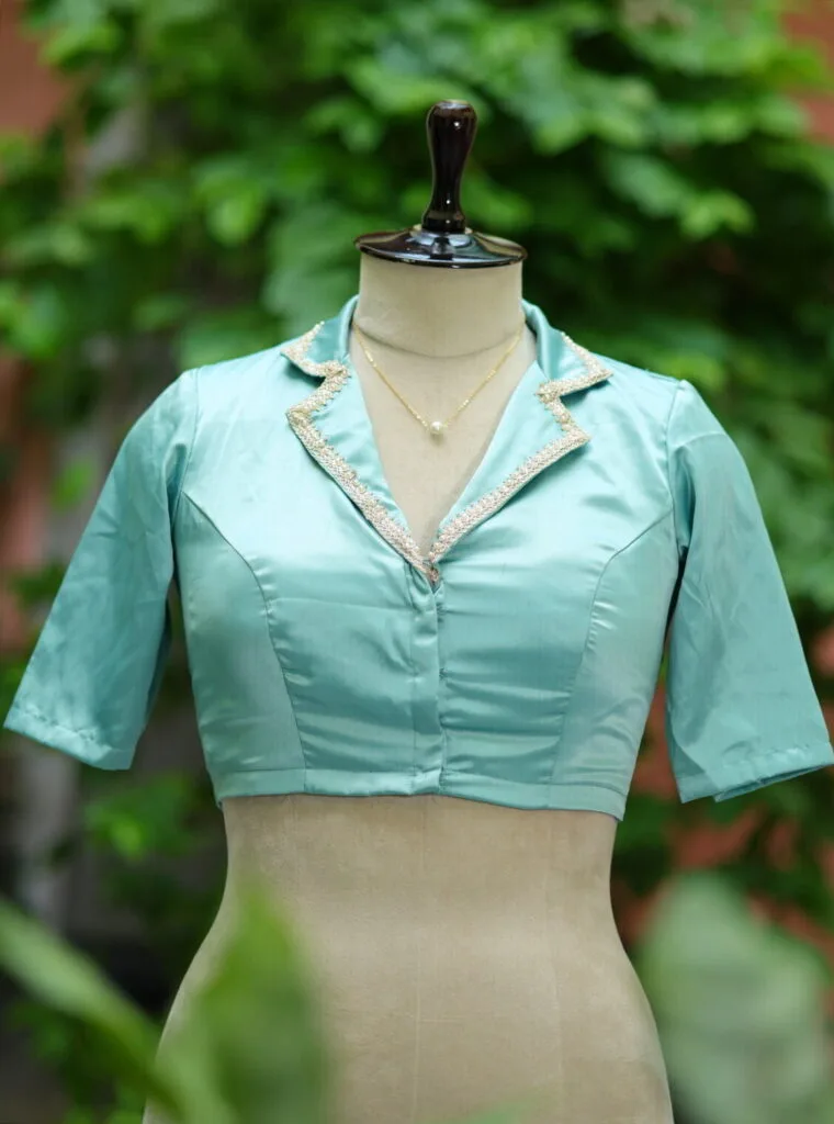 Aabroo – Blouse in Powder Blue, front view | Tilattama