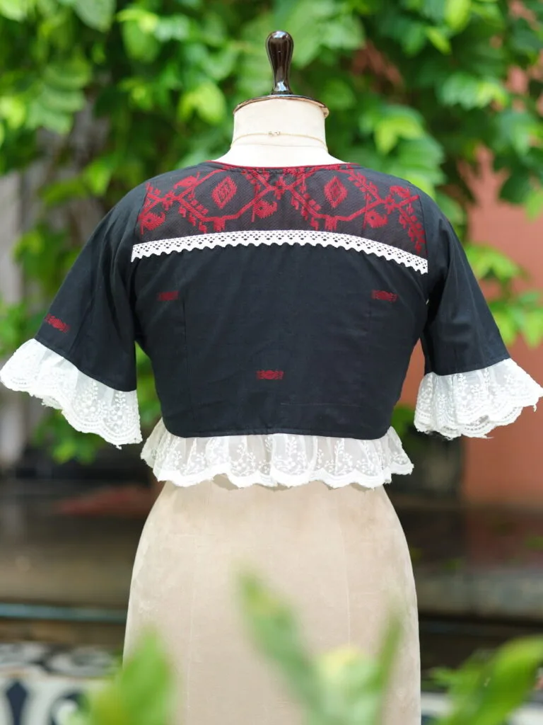 Anupama jamdani – Blouse in Black, back view | Tilattama
