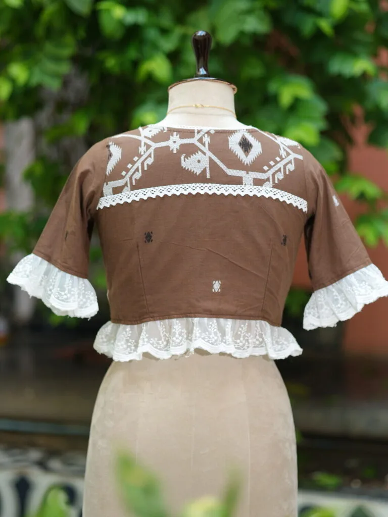 Anupama jamdani – Blouse in Brown, back view | Tilattama